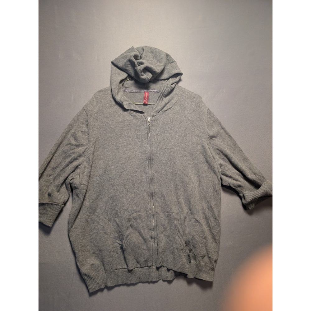 Vintage Gitano Hoodie Womens 30/32W Gray Knit Ribbed Trim 3/4 Sleeve Full Zip